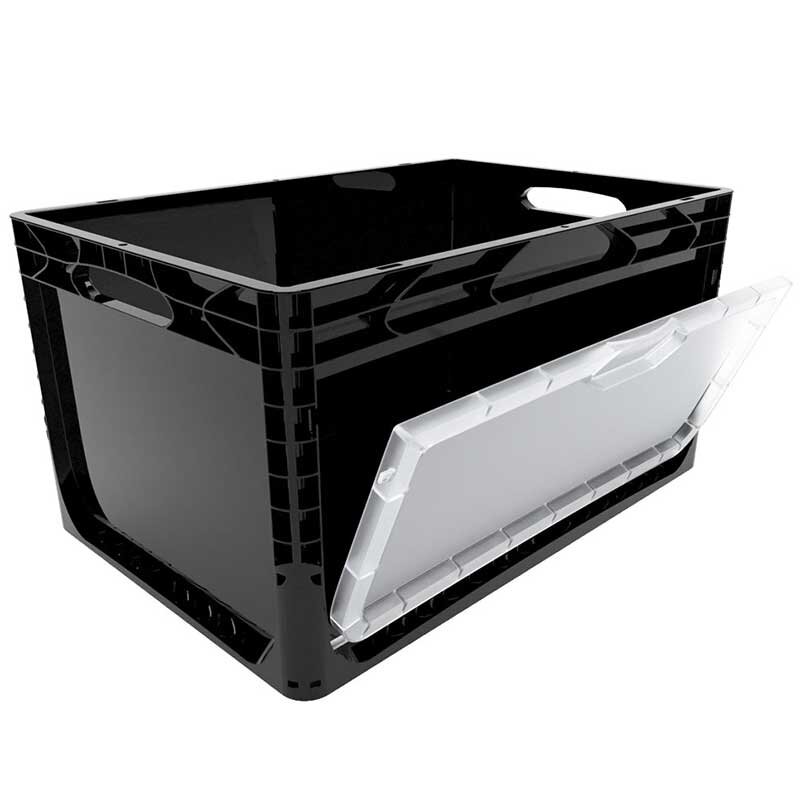 600x400x320 mm Eurobox Grey Closed, Handles Open With Front Lid at low,  22,56 €