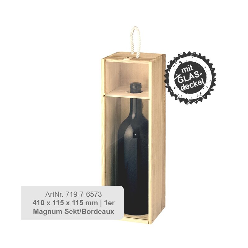 Holzkisten mit Schiebedeckel 410 x 115 x 115 mm | 1er Magnum Sekt/Bordeaux