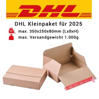 DHL Kleinpakete Automatikbodenkartons mit SK-Streifen 350x250x80 mm (Außenmaß)