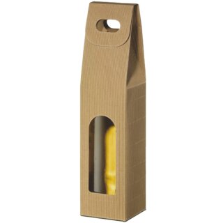 Tragekartons Wellenstruktur Natur | 1 Wein-/Sektflasche | 90x90x340 mm
