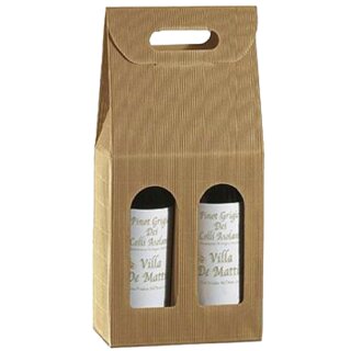 Tragekartons Wellenstruktur Natur | 2 Wein-/Sektflaschen | 180x90x340 mm