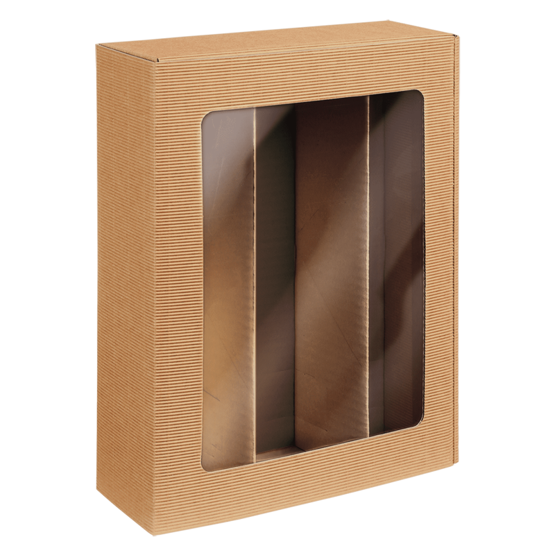 Präsentkarton <Sichtfenster> Passepartout Natura - stabile Präsentverpackung mit Sichtfenster aus Wellpappe