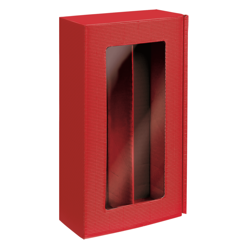 Präsentkarton mit Sichtfenster - Passepartout Rot für 2 Flaschen