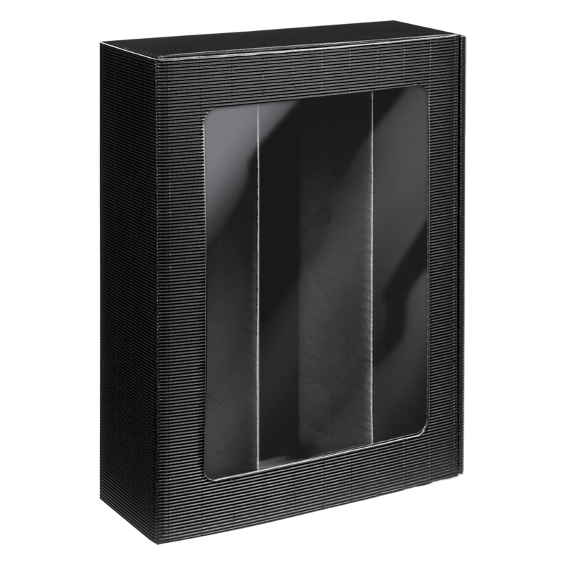 Präsentkarton <Sichtfenster> Passepartout Schwarz - stabile Präsentverpackung mit Sichtfenster aus Wellpappe