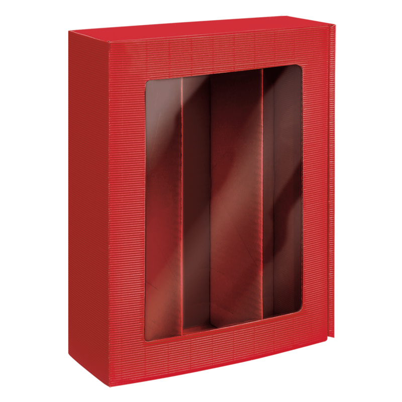 Präsentkarton <Sichtfenster> Passepartout Rot - stabile Präsentverpackung mit Sichtfenster aus Wellpappe