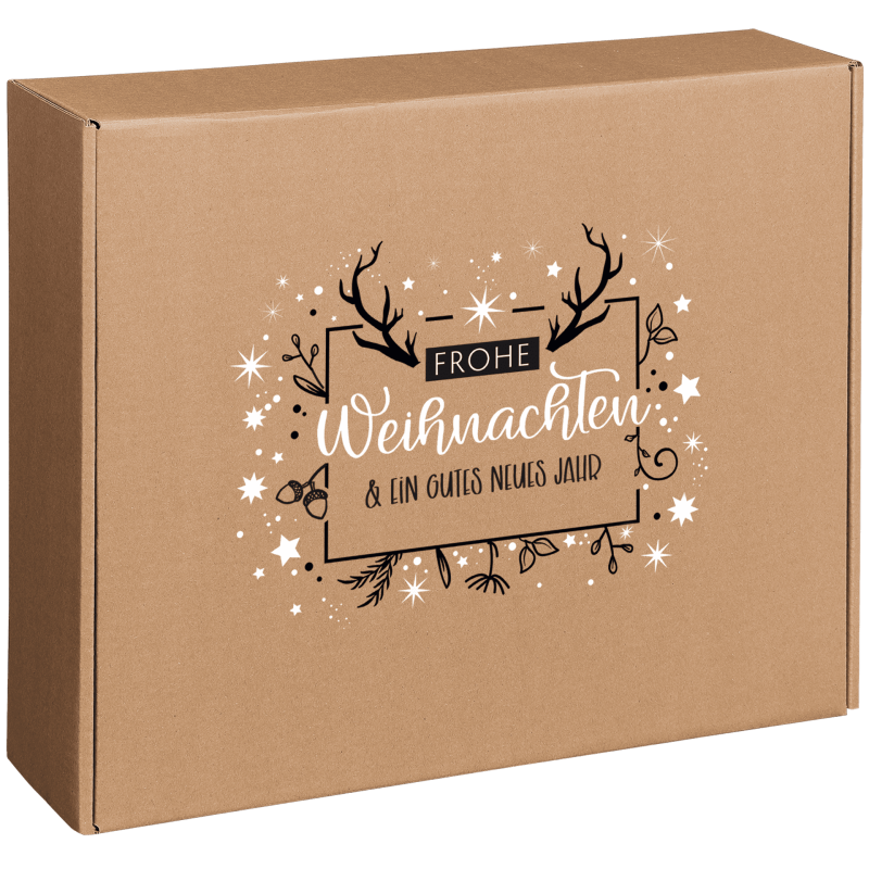 Delikatessenkarton Frohe Weihnachten - stabile & nachhaltige Verpackungslösung aus Wellpappe