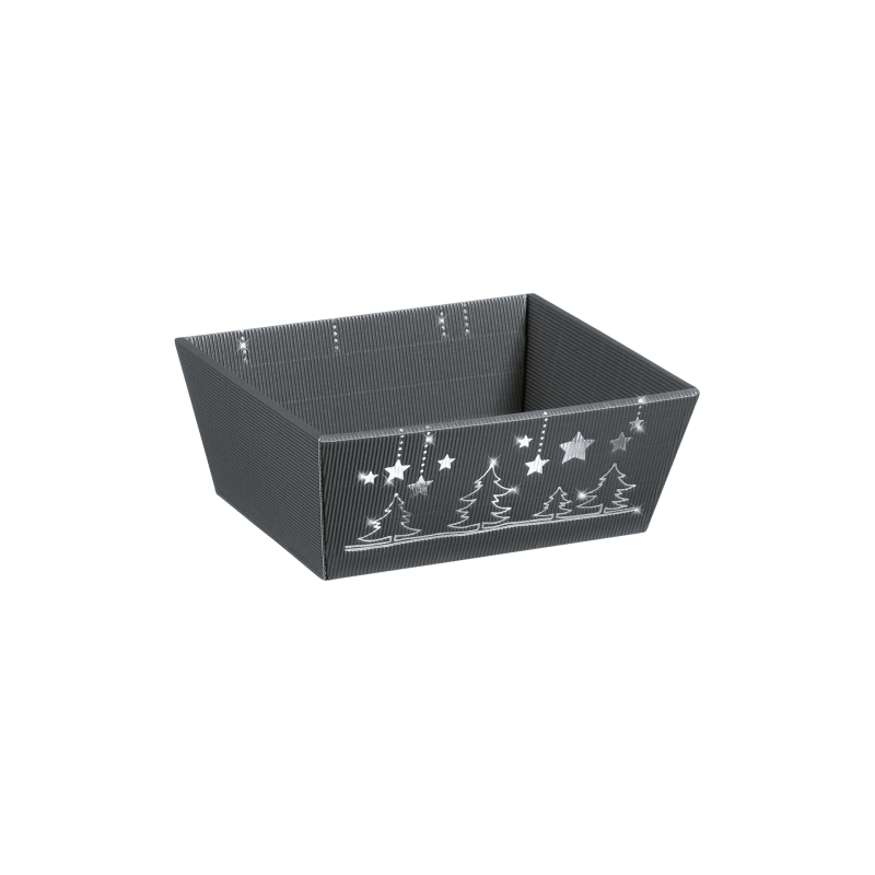 Präsentkorb Viereckig Weihnachtsglanz - stabile & nachhaltige Verpackungslösung aus Wellpappe