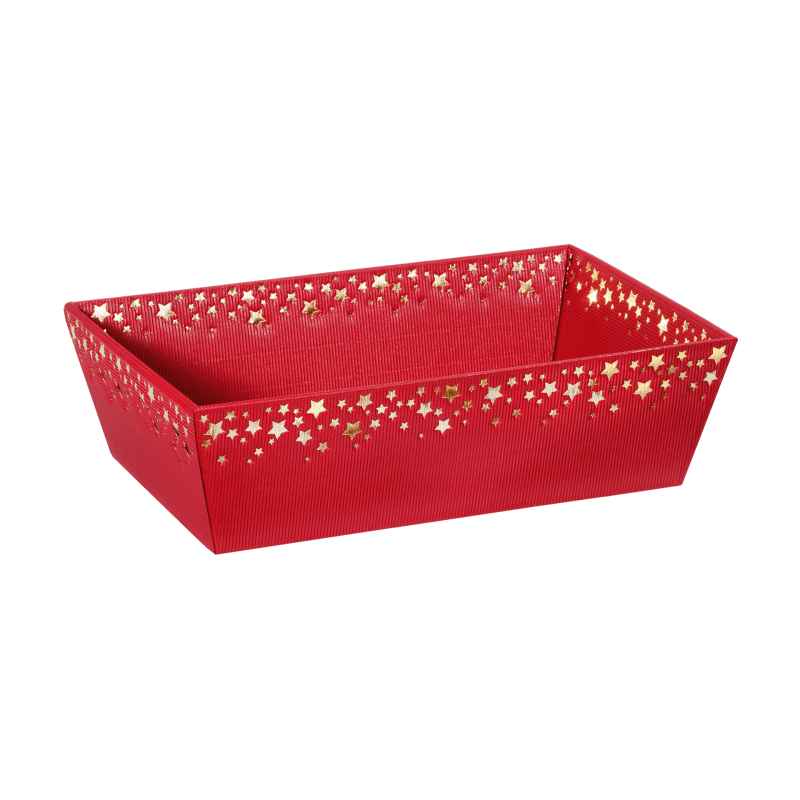 Präsentkorb Viereckig Sternenregen Rot - stabile & nachhaltige Verpackungslösung aus Wellpappe