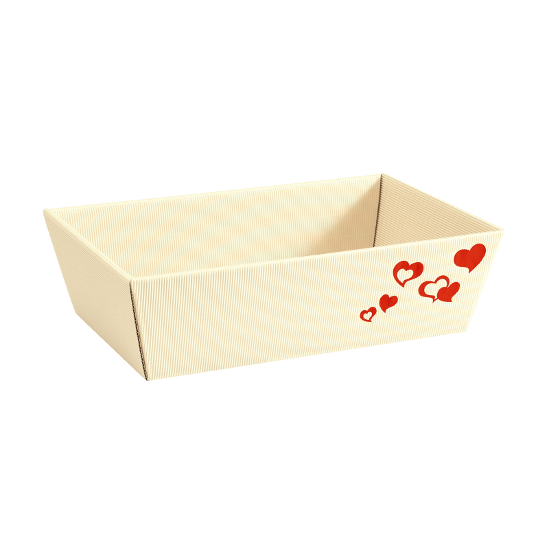Präsentkorb Viereckig Herz Creme - stabile & nachhaltige Verpackungslösung aus Wellpappe