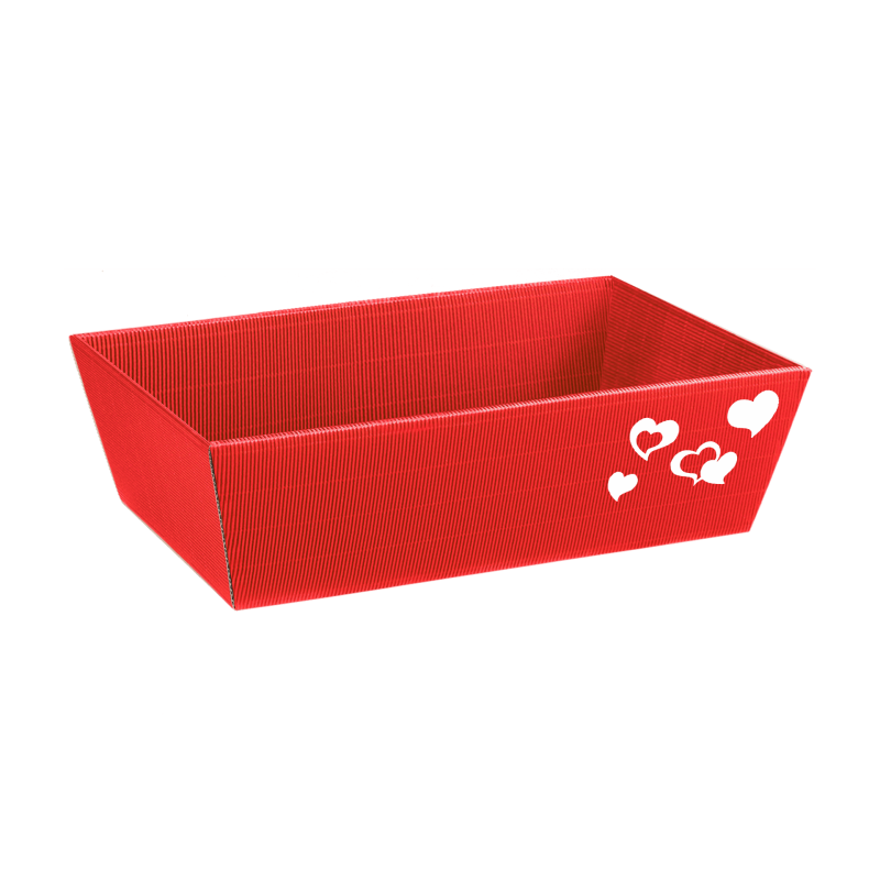 Präsentkorb Viereckig Herz Rot - stabile & nachhaltige Verpackungslösung aus Wellpappe