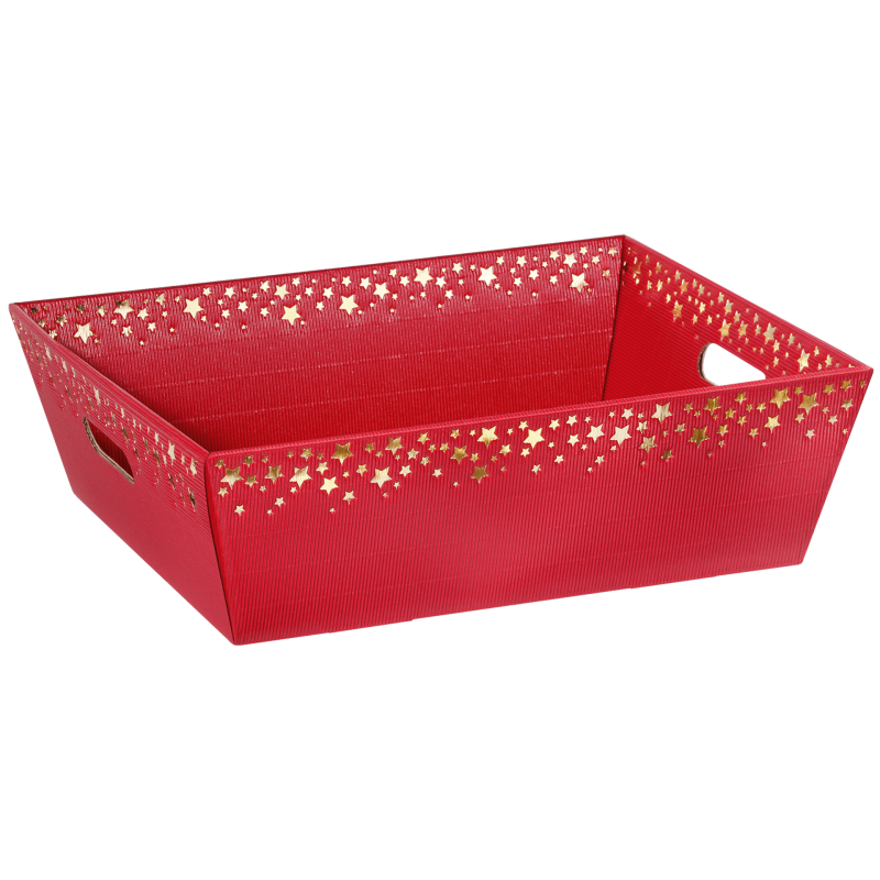 Präsentkorb Viereckig Sternenregen Rot - stabile & nachhaltige Verpackungslösung aus Wellpappe