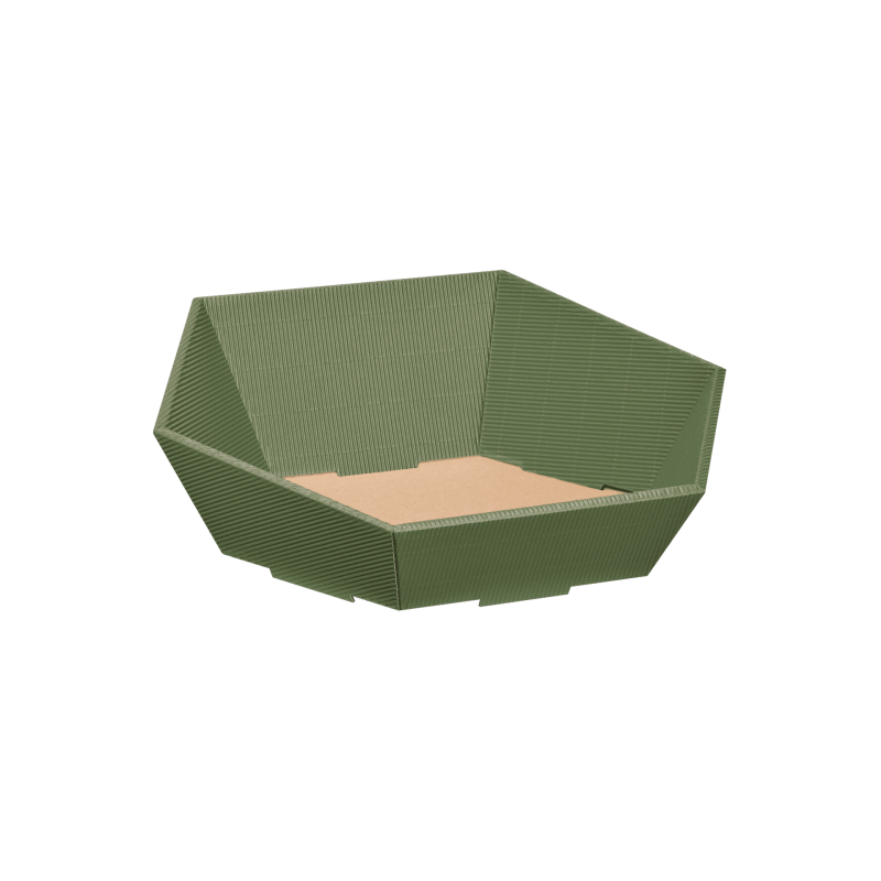 Präsentkorb Sechseckig Oliv - stabile & nachhaltige Verpackungslösung aus Wellpappe