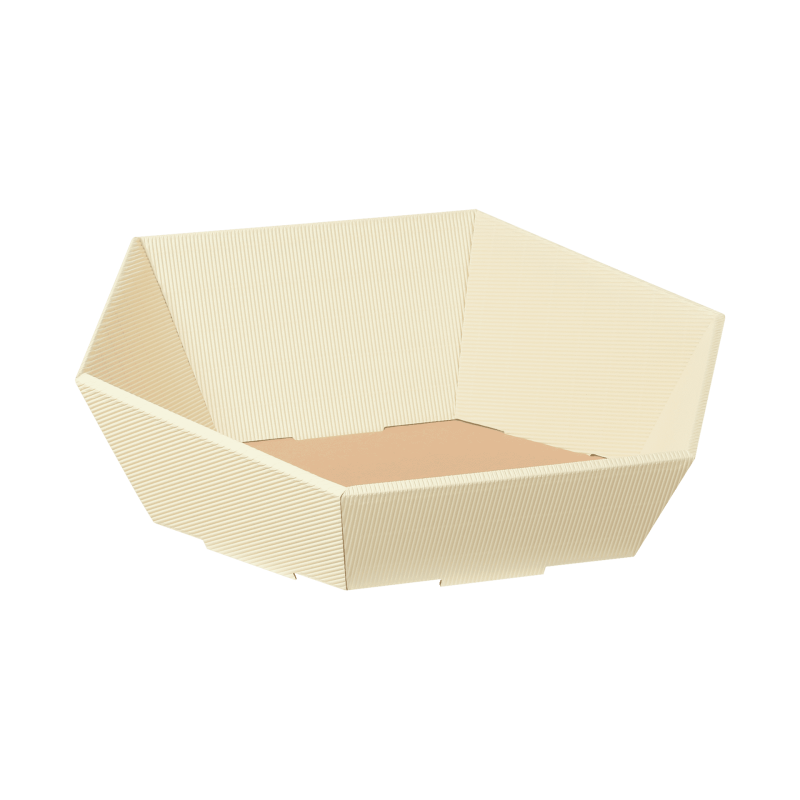 Präsentkorb Sechseckig Creme - stabile & nachhaltige Verpackungslösung aus Wellpappe