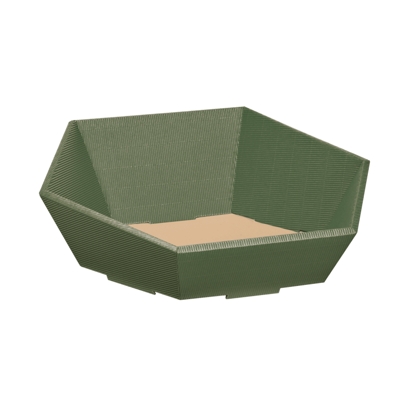 Präsentkorb Sechseckig Oliv - stabile & nachhaltige Verpackungslösung aus Wellpappe