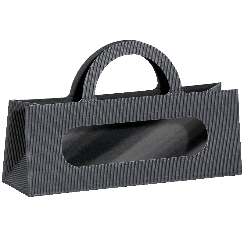 Tragetasche Anthrazit - stabile Präsentverpackung mit Sichtfenster aus Wellpappe
