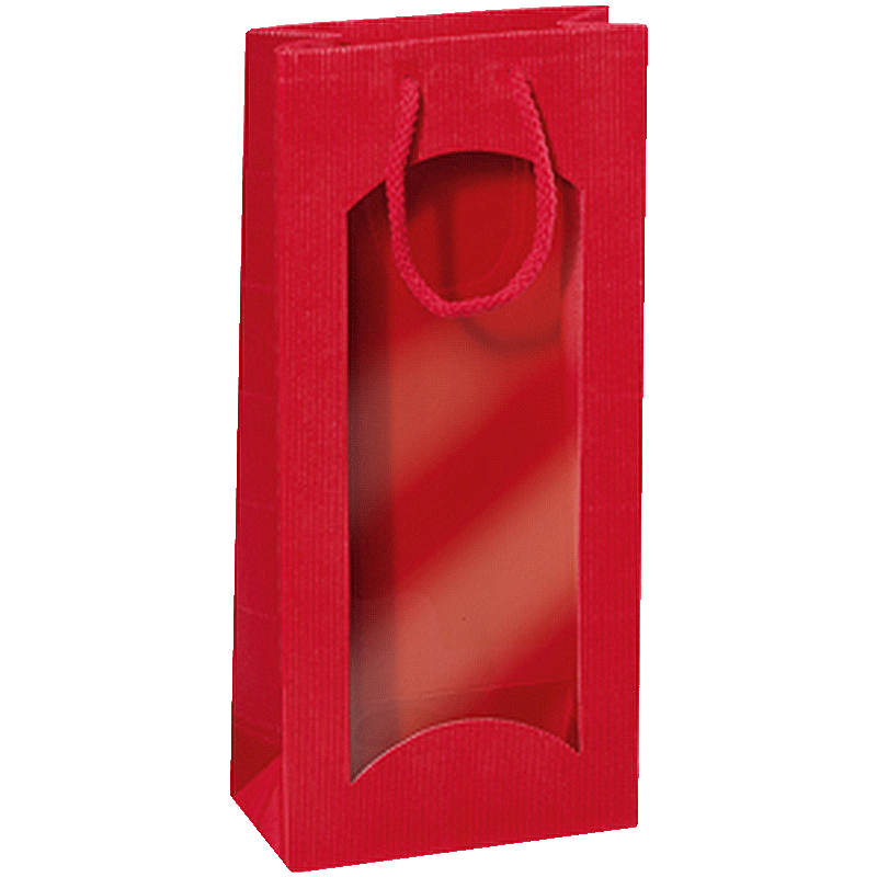 Geschenktüte Rot - stabile Präsentverpackung mit Sichtfenster aus Wellpappe