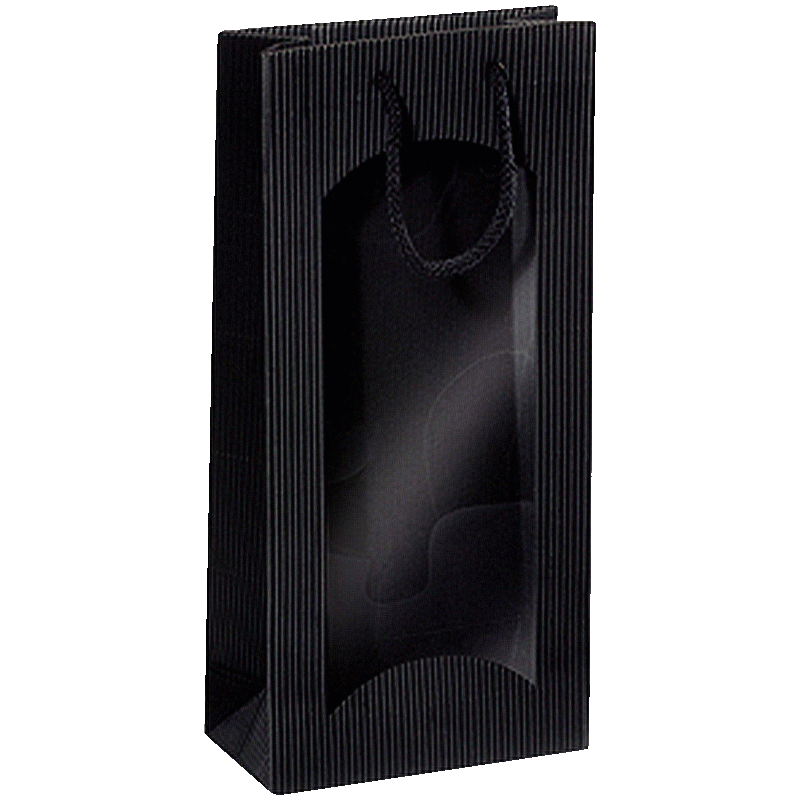 Geschenktüte Schwarz - stabile Präsentverpackung mit Sichtfenster aus Wellpappe