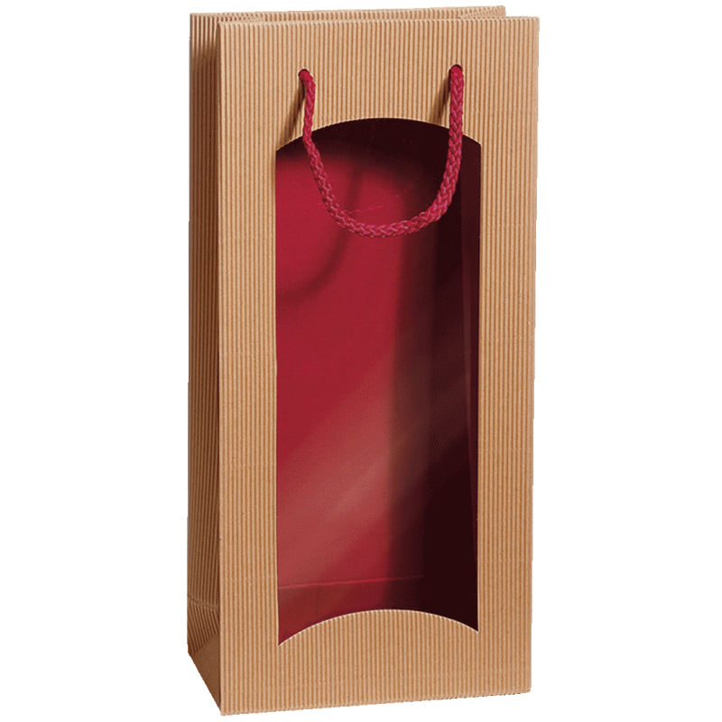 Geschenktüte Bordeaux - stabile Präsentverpackung mit Sichtfenster aus Wellpappe