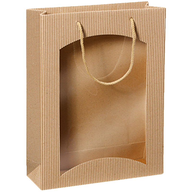 Geschenktüte Natur - stabile Präsentverpackung mit Sichtfenster aus Wellpappe