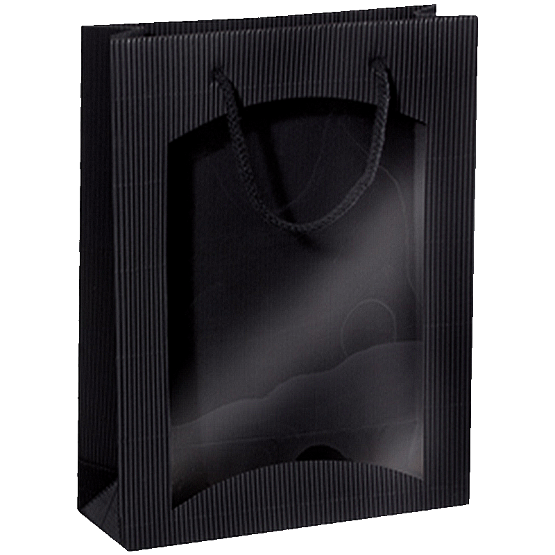 Geschenktüte Schwarz - stabile Präsentverpackung mit Sichtfenster aus Wellpappe