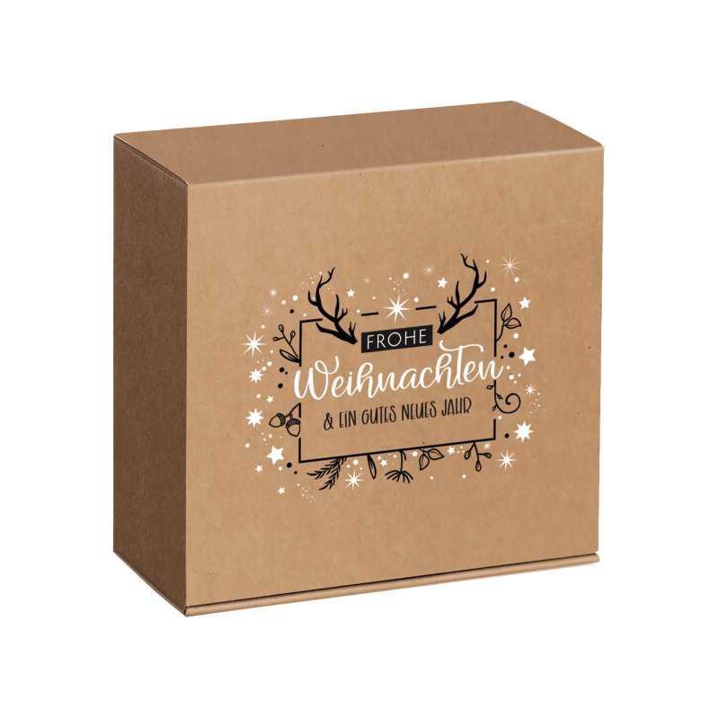 Geschenkbox Frohe Weihnachten - stabile & nachhaltige Verpackungslösung aus Wellpappe